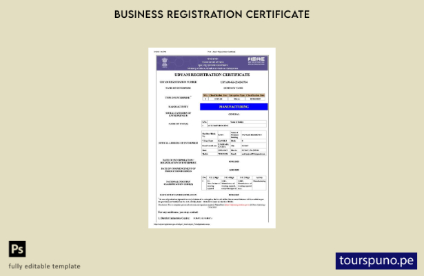 listo para imprimir Certificado de registro de India Udyam Plantilla de plantill